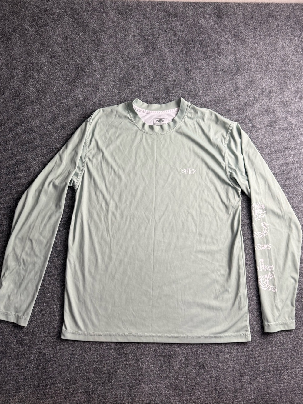 Aftco Men's Small Lightweight Mint Long-Sleeve Crewneck fishing Shirt